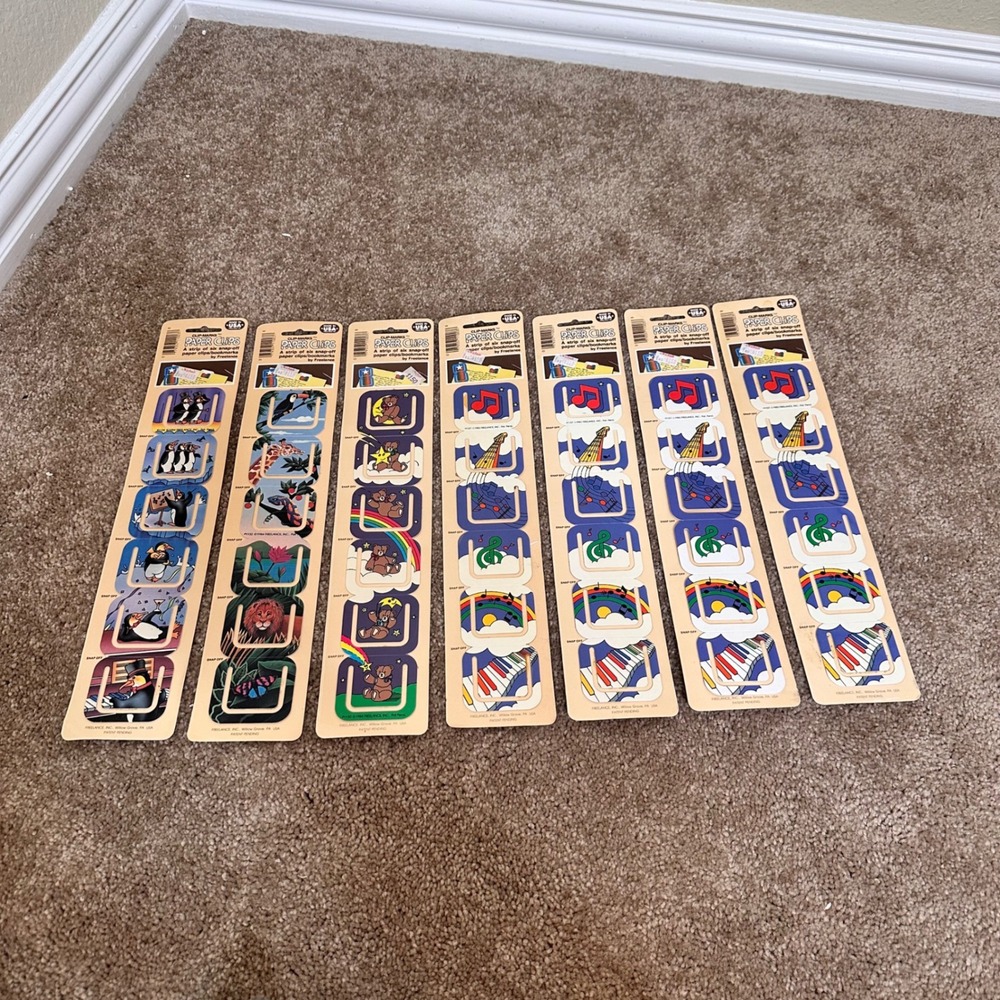 Vintage 80s Freelance Clip-Marks Paper Clips Bookmarks Lot Penguins Bears Music